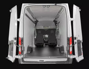 Open-doored white van interior featuring Legend Fleet Duratherm Wall Liner
