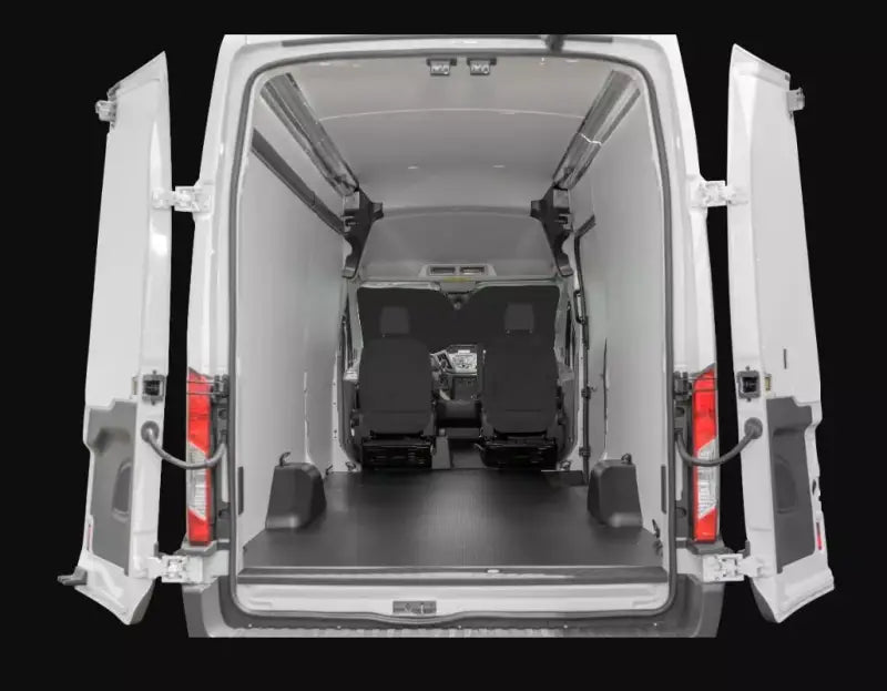 Open-doored white van interior featuring Legend Fleet Duratherm Wall Liner