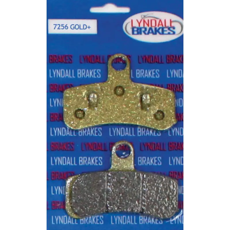 Gold and silver brake pads on blue card for 7256-X Lyndall Brakes Extreme series