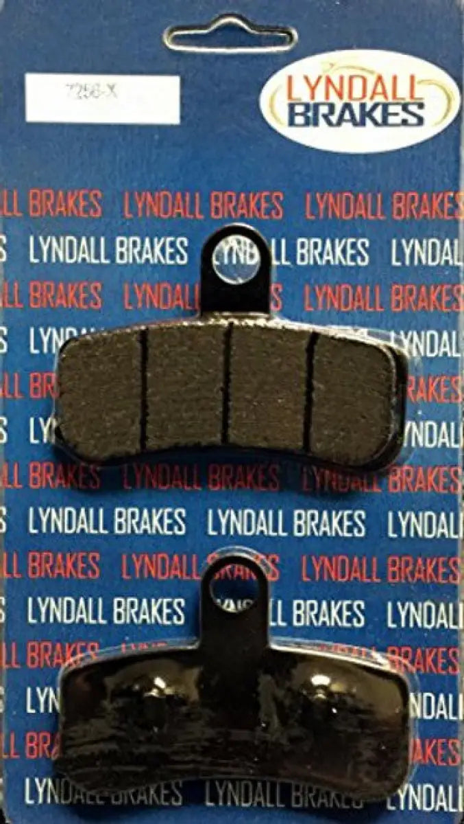 Black Lyndall Brakes brake pads on retail packaging for 7256-X Lyndall Brakes Extreme