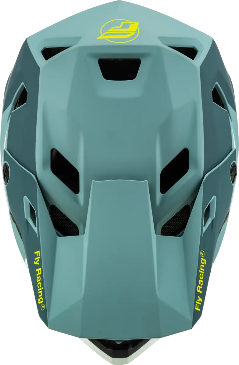 Teal full-face Youth Rayce Helmet with vents for kids 73-3610YL Matte Blue Stone/Hi Vis