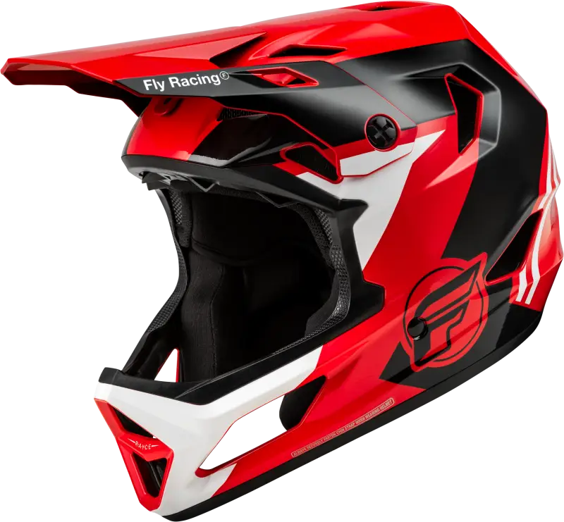 Red black white Fly Racing 73-3611XS Rayce Helmet for motocross riding