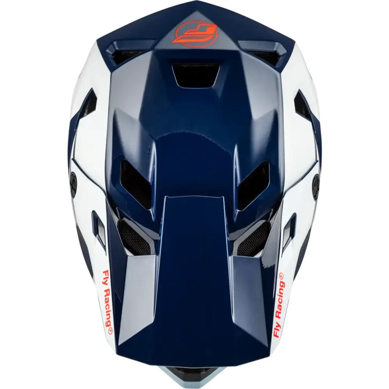 Blue and white fly racing 73-3612XS Rayce Helmet for motocross riding