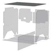 Exploded view of van ceiling liner paneling kit with Legend Fleet Duratherm Ceiling inside