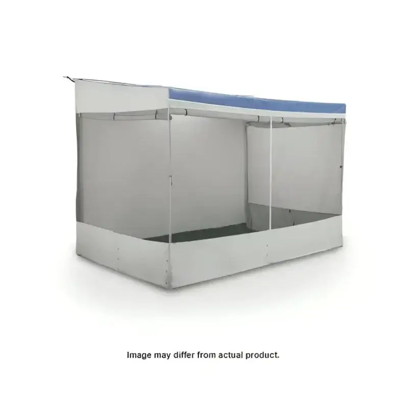 White and blue screened canopy for outdoor space Dometic awning screen room