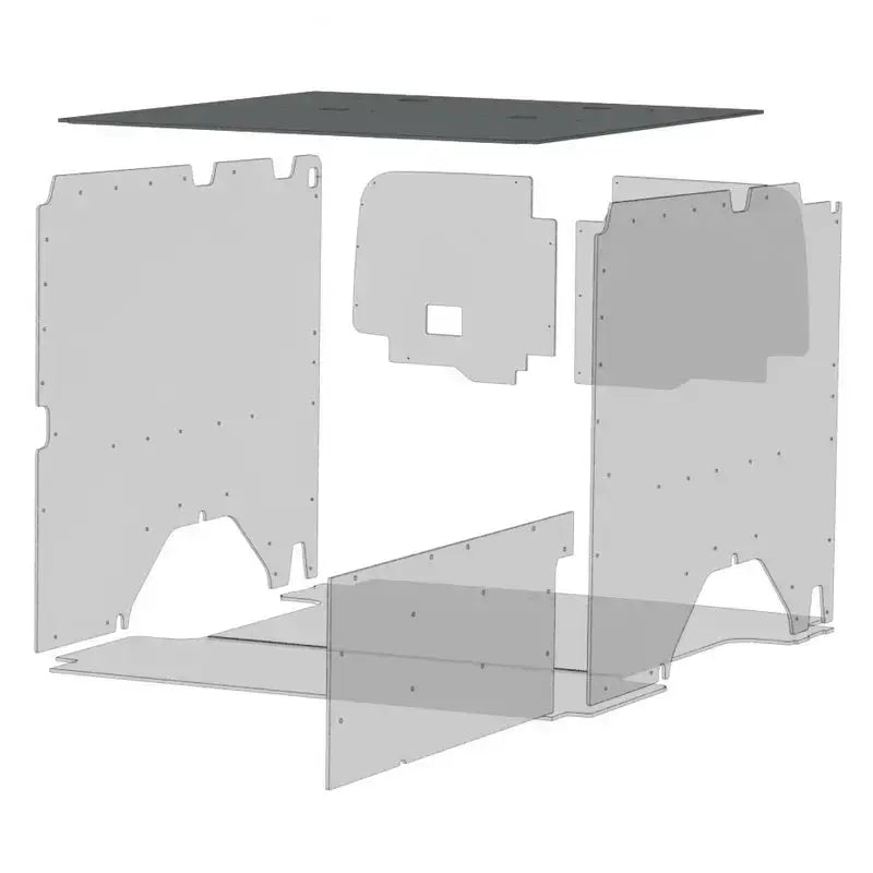 Exploded view of van interior paneling with Legend Fleet Duratherm ceiling liner