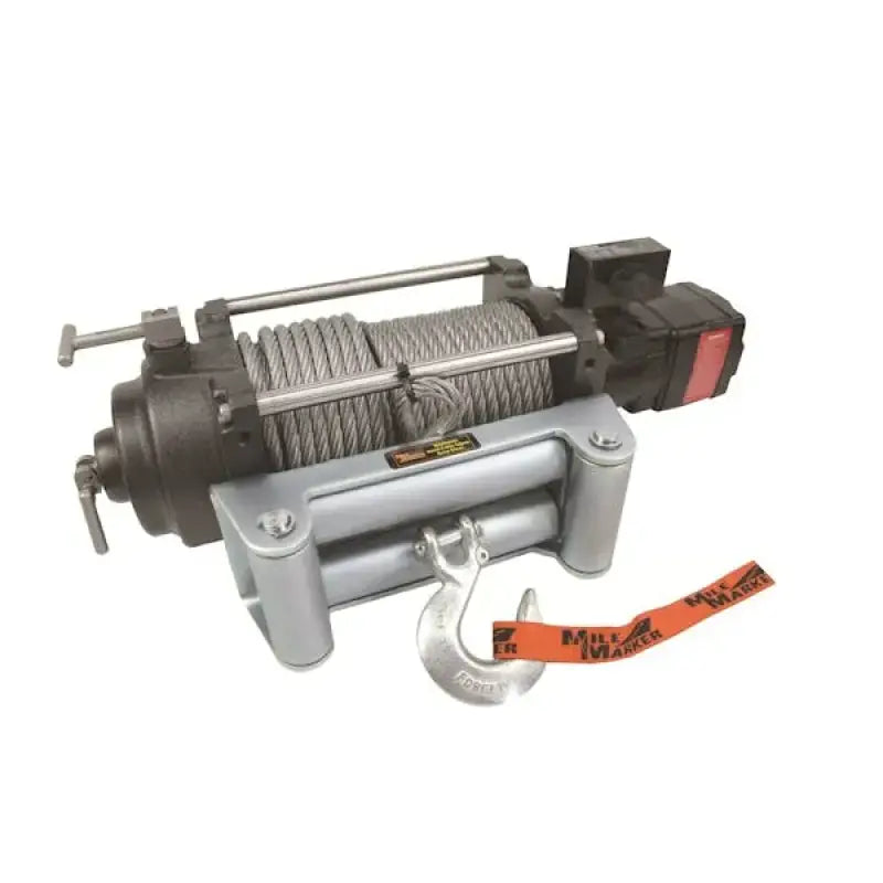 Heavy-duty Milemarker Hyd 12000lb Winch with steel cable and hook for tough pulls