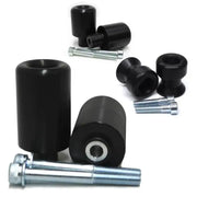 Black motorcycle frame sliders with mounting bolts for Shogun Frame Sliders kit