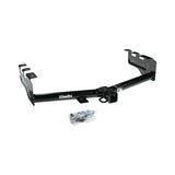 Draw-Tite trailer hitch rear class IV with 2-inch square receiver tube, solid all-welded construction, black powder-coated finish, and installation hardware.