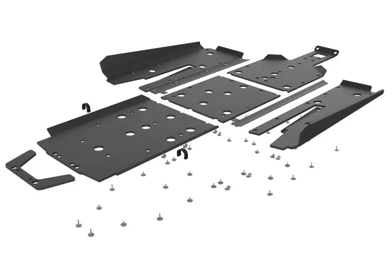 Exploded view of Seizmik Skid Plate Kit with Tree Kickers and fasteners for Uhmw model
