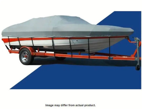 Covered Carver boat on trailer with Carver boat cover V-18 I/O Pg Gray