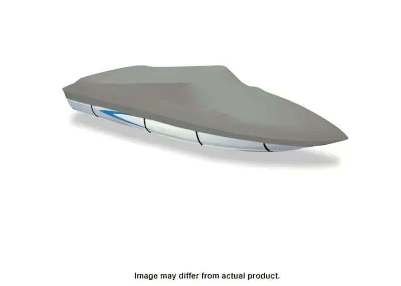Grey Carver Boat Cover fitted over a V-19 I/O personal watercraft for protection