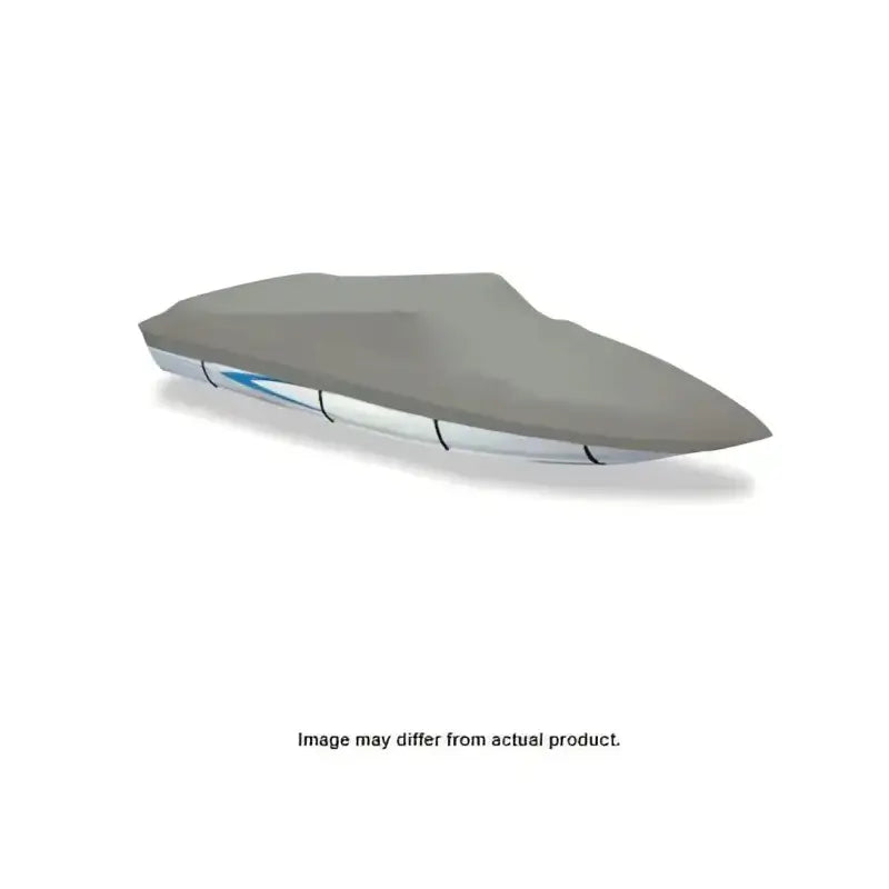 Grey Carver Boat Cover fitted over a V-19 I/O personal watercraft for protection