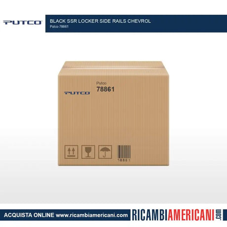 Image of a cardboard box with shipping labels for Putco Black SSR Locker Side Rails