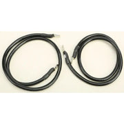 Two black electrical cables with metal terminals.