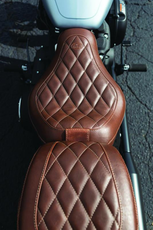 Mustang Motorcycle 83031 Mustang 18-21 Harley Street Bob Wide Tripper Solo Seat w/Driver Backrest Diamond Stitch - Brown