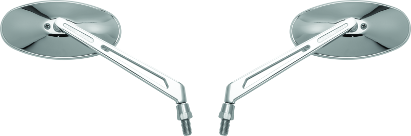 BikeMaster Oval Mirror Machined Arm w/10mm/Yam 10mm/HD Adapters - Pair - Chrome - 600806