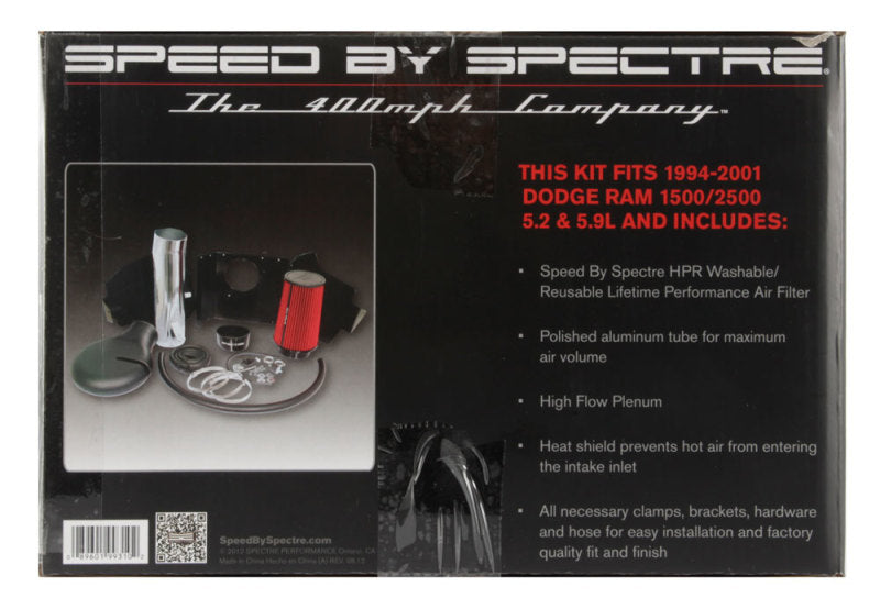 Spectre 9931 Spectre 94-01 Dodge RAM 1500/2500 V8-5.2/5.9L F/I Air Intake Kit - Polished w/Red Filter