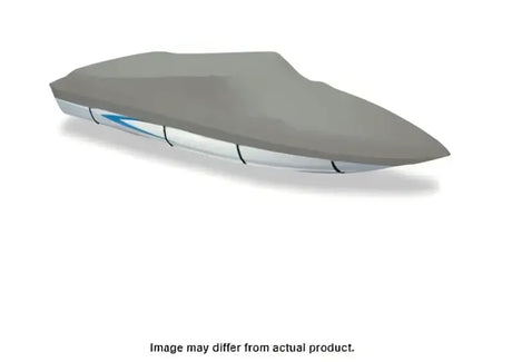 7INF10BF-10 Carver Boat Cover installed on a sleek boat, showcasing custom fit and durable protection in grey.