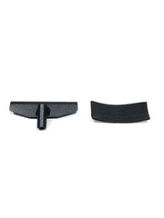 Black plastic T-shaped tool and curved piece for rack cut replacement on exposed rack