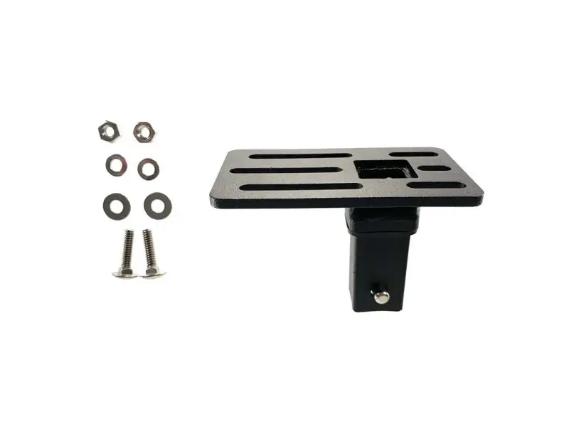 Black hitch-mounted platform with hardware for Exposed Rack Click-In Brkt B12