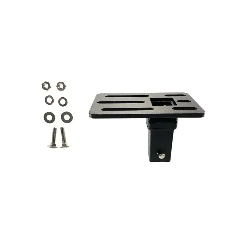 Black hitch-mounted platform with hardware for Exposed Rack Click-In Brkt B12