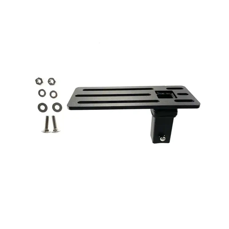 Black hitch-mounted cargo carrier with hardware for Exposed Rack Click-In Brkt B13