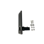 Black metal license plate holder with hardware for exposed rack click-in universal bracket