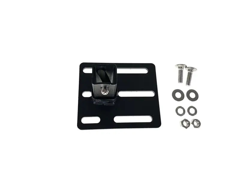 Black metal mounting bracket with hardware for exposed rack click-in setup in 8-00-9878