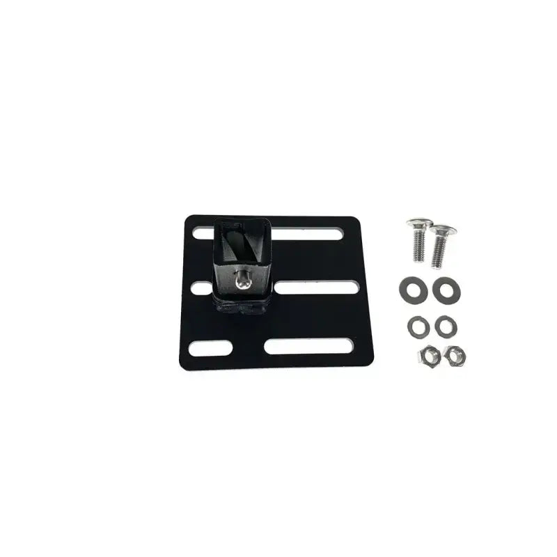 Black metal mounting bracket with hardware for exposed rack click-in setup in 8-00-9878