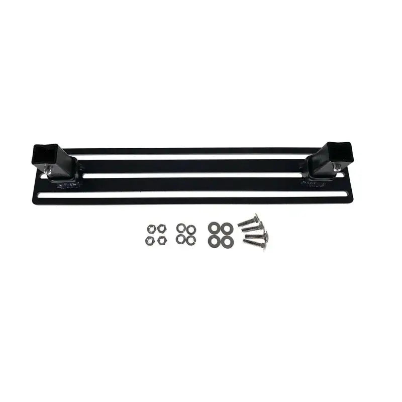 Black metal exposed rack click-in dbl bracket with hardware for secure trailer hitch mount