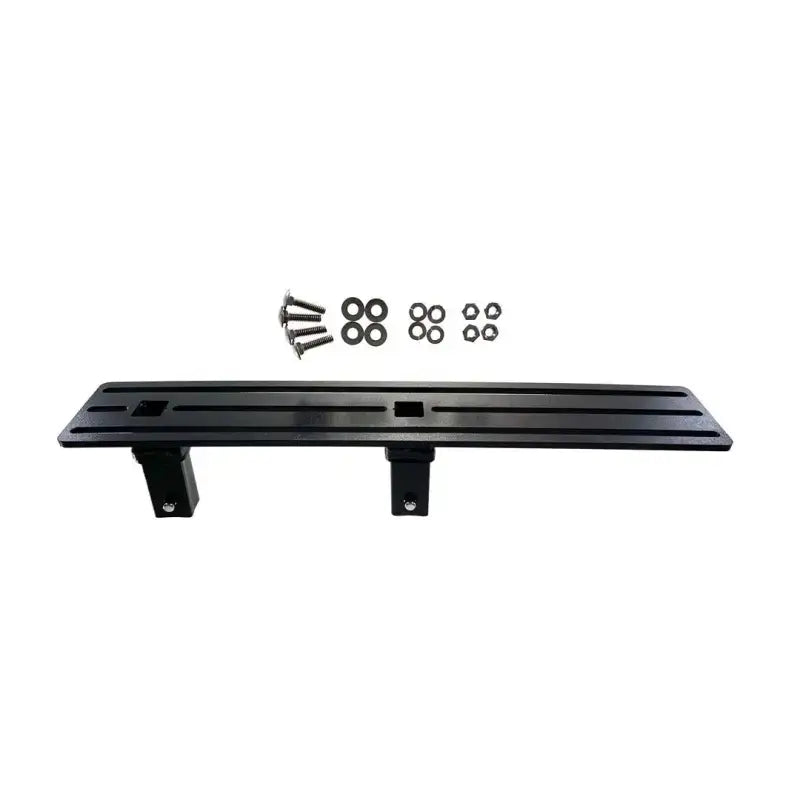Black metal running board with hardware for Exposed Rack Click-In Dbl Brkt system