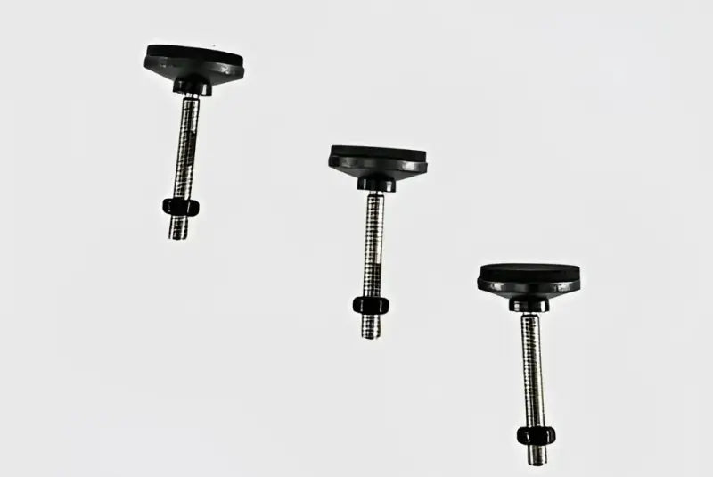 Three stainless steel 5in SS feet for exposed rack stability