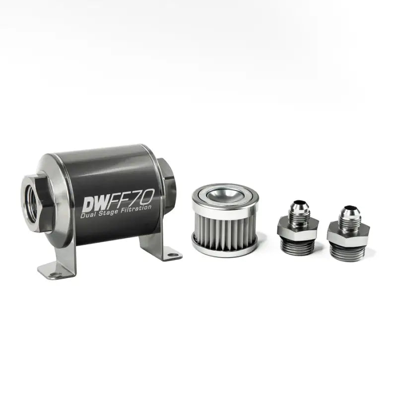 Fuel filter with fittings for efficient in-line fuel filtration in Deatschwerks 8-03-070-005K-6