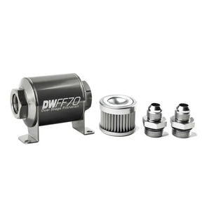 DeatschWerks 8-03-070-010K-8 DeatschWerks Stainless Steel 8AN 10 Micron Universal Inline Fuel Filter Housing Kit (70mm)