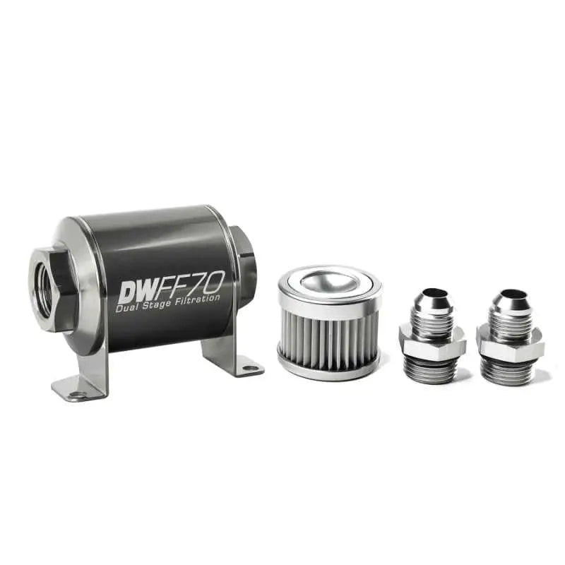 DeatschWerks 8-03-070-010K-8 DeatschWerks Stainless Steel 8AN 10 Micron Universal Inline Fuel Filter Housing Kit (70mm)