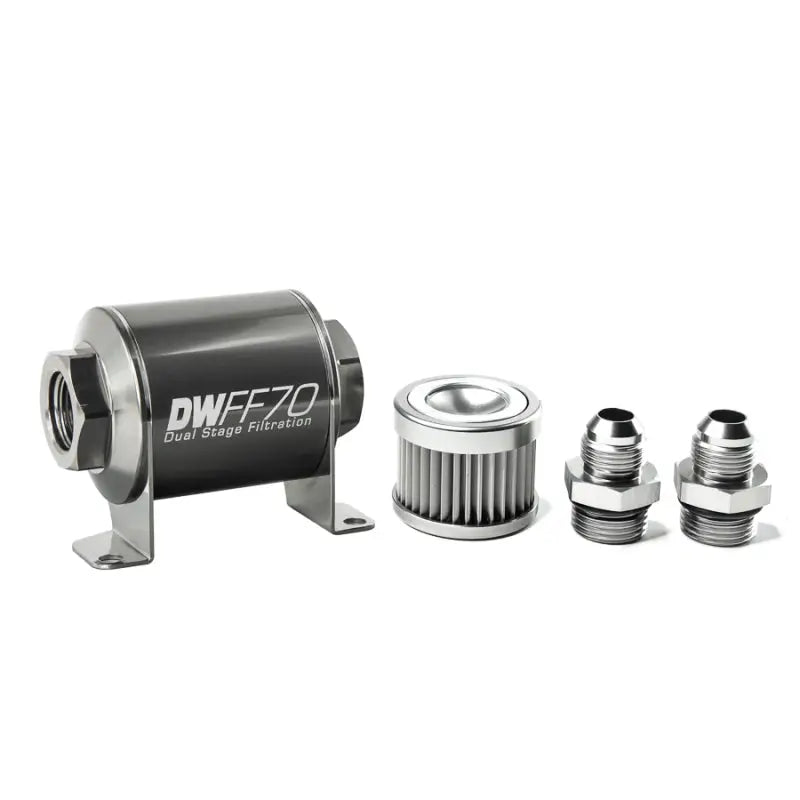DeatschWerks 8-03-070-010K-8 8-03-070-010K-8 DeatschWerks Stainless Steel 8AN 10 Micron Universal Inline Fuel Filter Housing Kit (70mm)