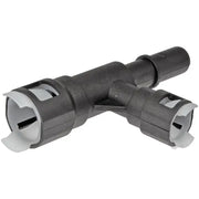 Black plastic T-shaped Dorman heater hose connector for Dorman heater hose applications