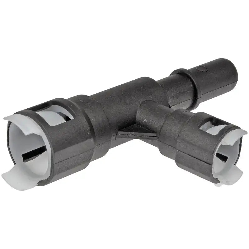 Black plastic T-shaped Dorman heater hose connector for Dorman heater hose applications