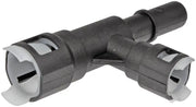 Black plastic T-shaped Dorman heater hose connector for Dorman heater hose applications