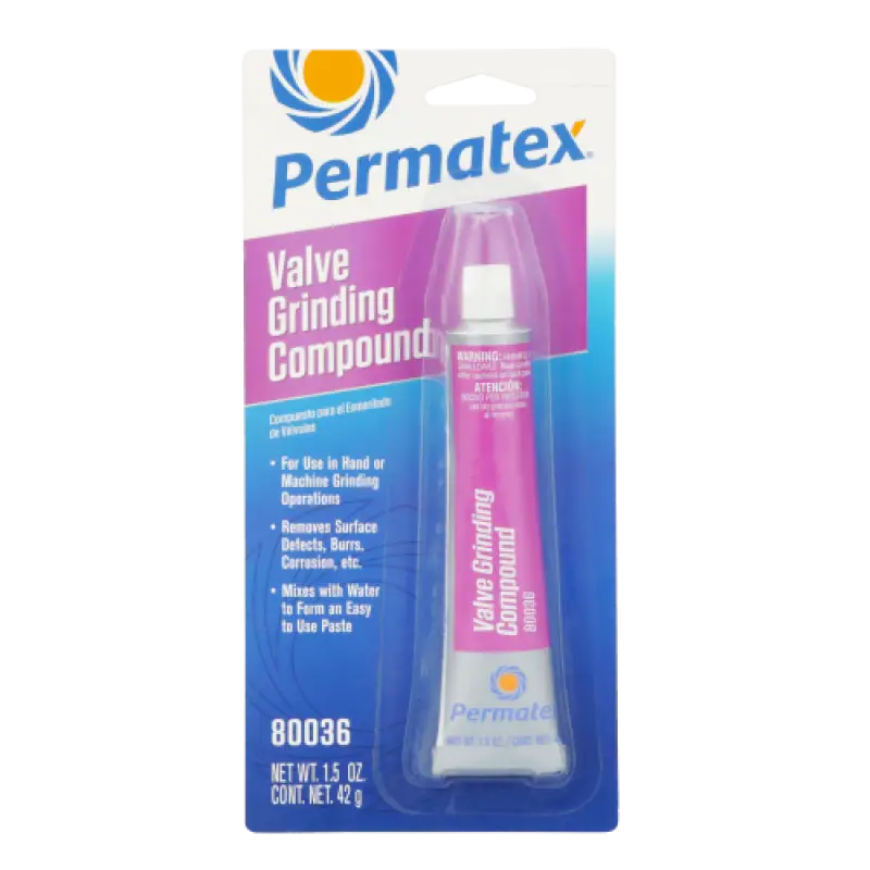 Permatex 80036 valve grinding compound in pink tube with blue packaging