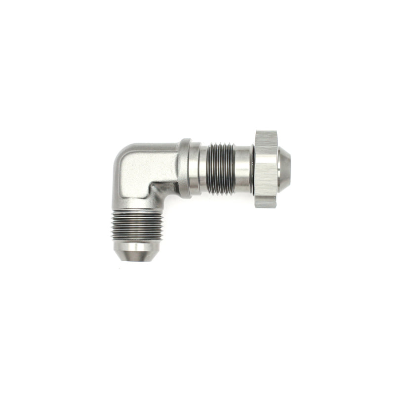 DeatschWerks 6-02-0711 DeatschWerks 8AN Male Flare to 8AN Male Flare Bulkhead Adapter 90-Degree - Anodized Matte Black
