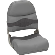 Gray and dark gray Taylor Made fold down boat seat with curved backrest for pontoon