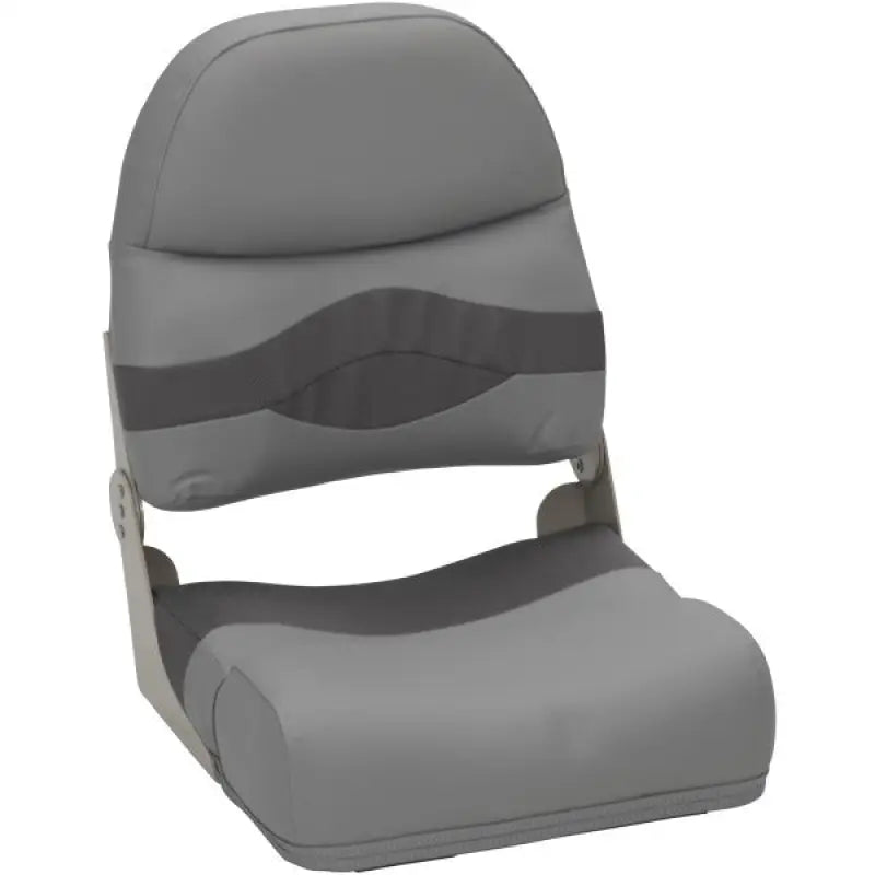 Gray and dark gray Taylor Made fold down boat seat with curved backrest for pontoon