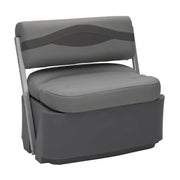 Grey upholstered Flip Flop Seat with wave-pattern backrest for boat comfort