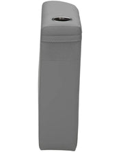 Gray upholstered Taylor Made arm charcoal LFT RTM arm console with cupholder
