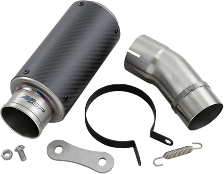 Motorcycle exhaust system components for Hotbodies MGP Stinger Slip-On in matte carbon