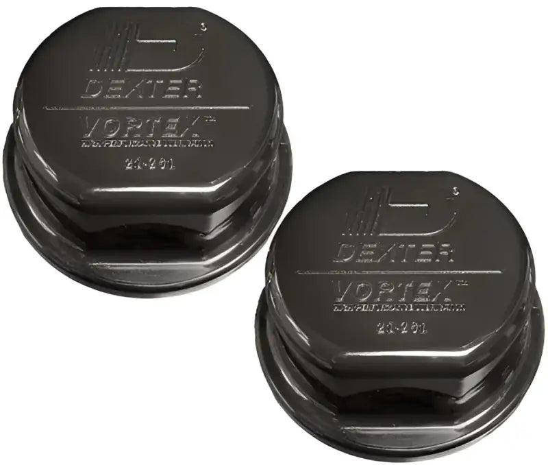 Two black Dexter Marine Vortex cap assembly replacements for Dexter Marine engines