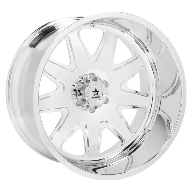 Polished chrome star-spoke Saharan FGD wheel rim with 81QF-2414-82-76P RBP-Pilot logo