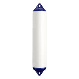 White cylindrical commercial grade fender with blue ends for boat protection